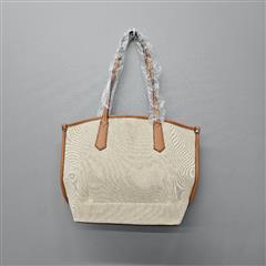 Jessica Moore Large Canvas Top Handle Tote Bag In Tan/Beige With Gold Hardware